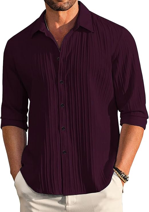 Men’s Premium Maroon Pleated Casual Shirt