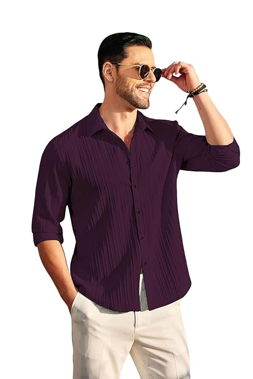 Men’s Premium Maroon Pleated Casual Shirt