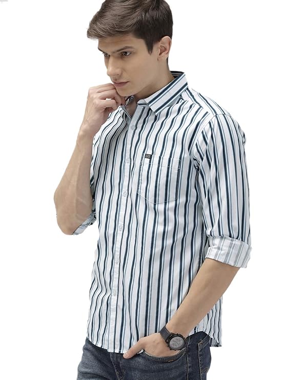 Men’s White & Blue Striped Casual Shirt