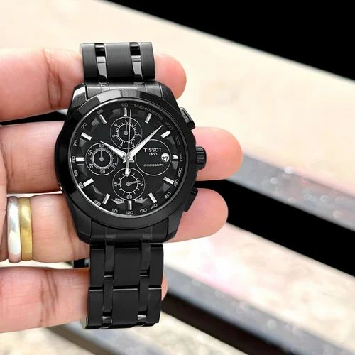 Tissot Style All-Black Chronograph Stainless Steel Bracelet Watch