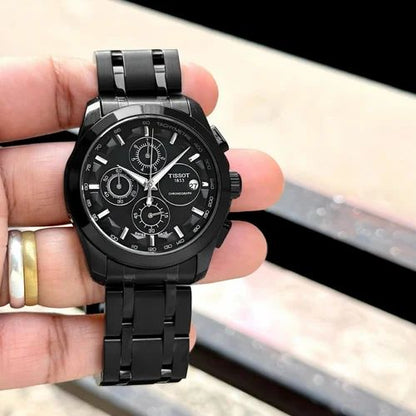 Tissot Style All-Black Chronograph Stainless Steel Bracelet Watch