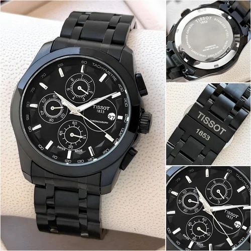 Tissot Style All-Black Chronograph Stainless Steel Bracelet Watch