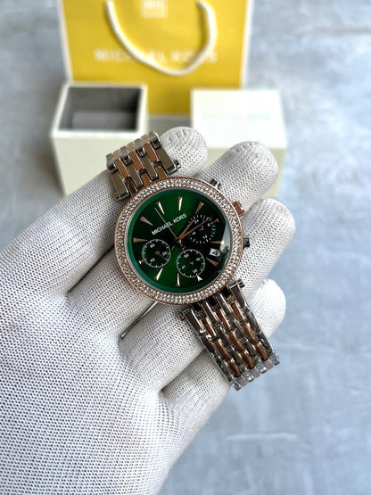 Michael Kors Green Dial Darci Chronograph Two Tone Watch