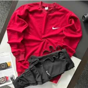 Contrast Fleece  Sweatshirt With Sweatpants Two Piece