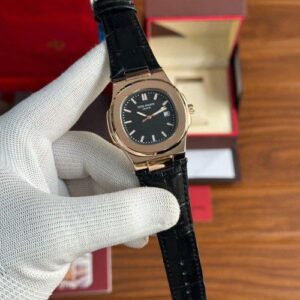 Pat_ek Phi_lippe Black Gold Leather Watch