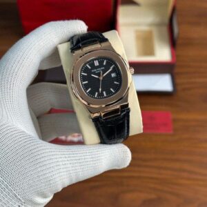 Pat_ek Phi_lippe Black Gold Leather Watch