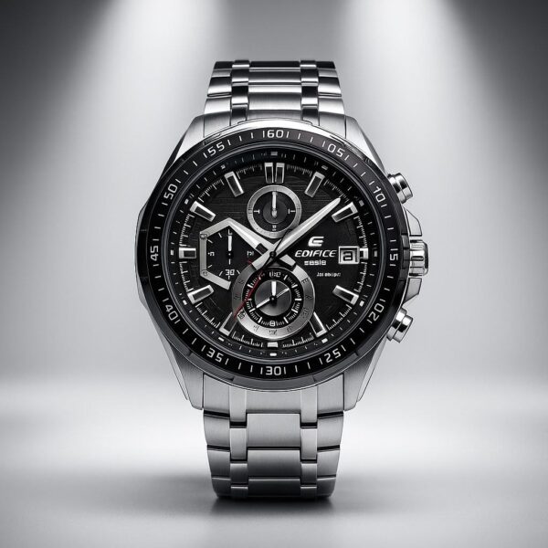 Men’s Chronograph Watch with Silver & Black Bracelet – 7AAA Quality