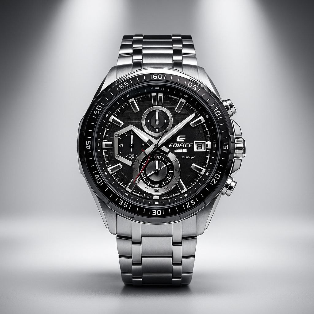 Men’s Chronograph Watch with Silver & Black Bracelet – 7AAA Quality